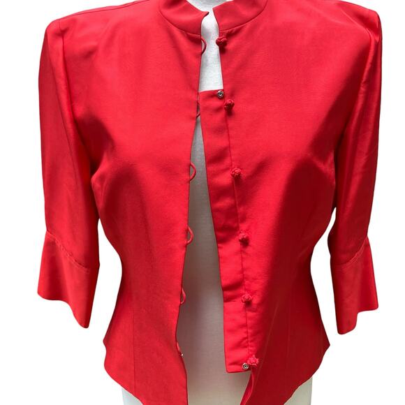 Adrianna Papell Jacket Blazer Sz 8 Red Silk Buttons Half Sleeve Classy Holiday - Picture 7 of 15